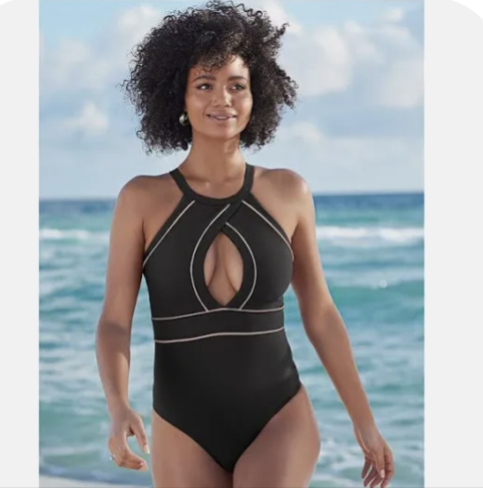 NEW VENUS -  BLACK HIGH NECK ONE PIECE BATHING SUIT